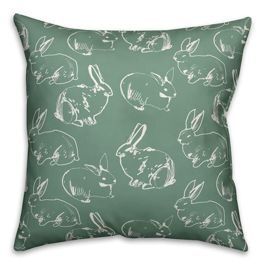 Green Bunny Pattern Throw Pillow
